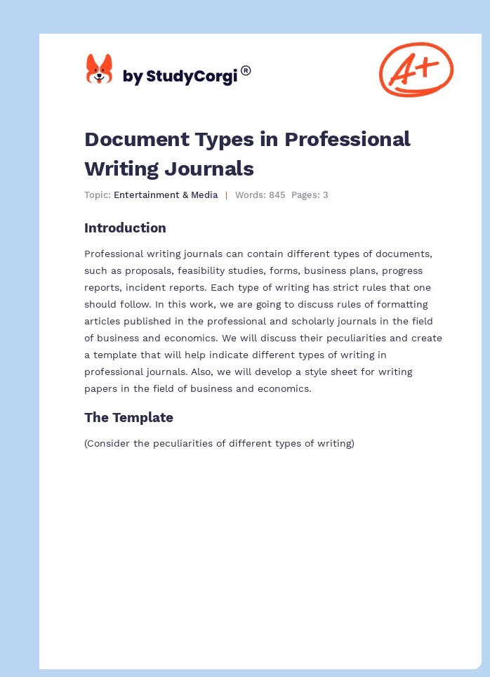 Document Types in Professional Writing Journals. Page 1