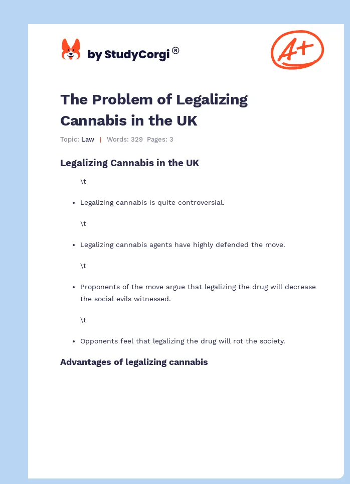 The Problem of Legalizing Cannabis in the UK. Page 1