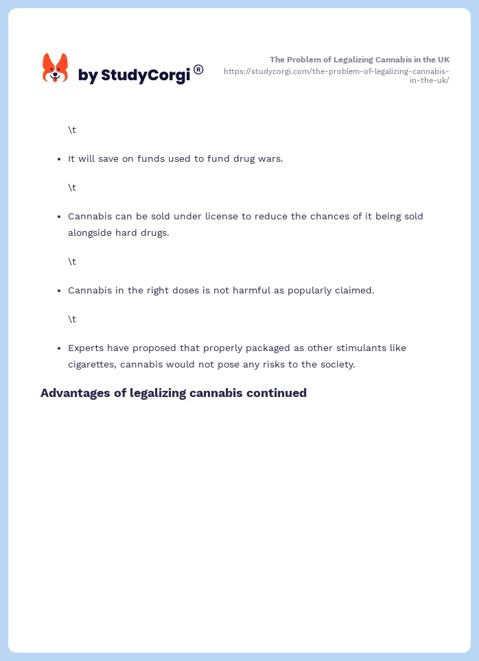 The Problem of Legalizing Cannabis in the UK. Page 2