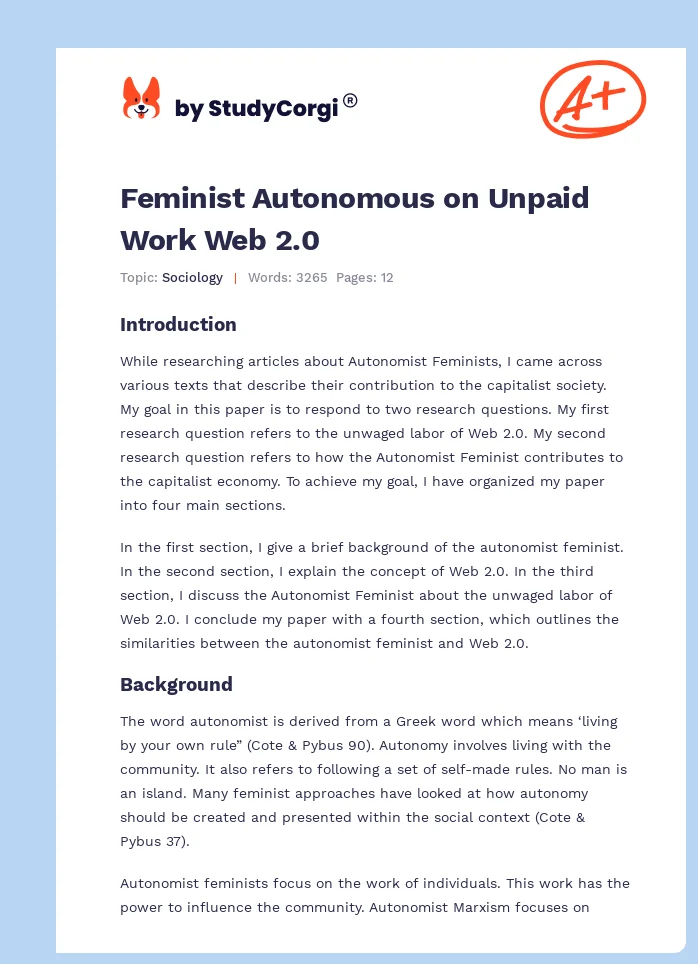 Feminist Autonomous on Unpaid Work Web 2.0. Page 1