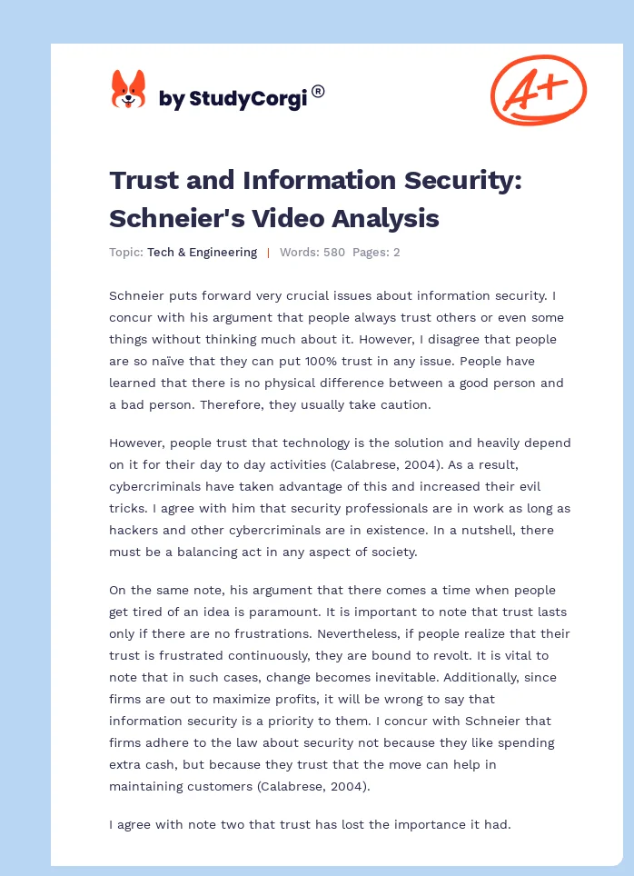 Trust and Information Security: Schneier's Video Analysis. Page 1