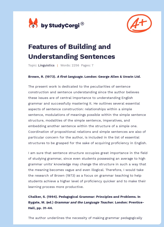 Features of Building and Understanding Sentences. Page 1