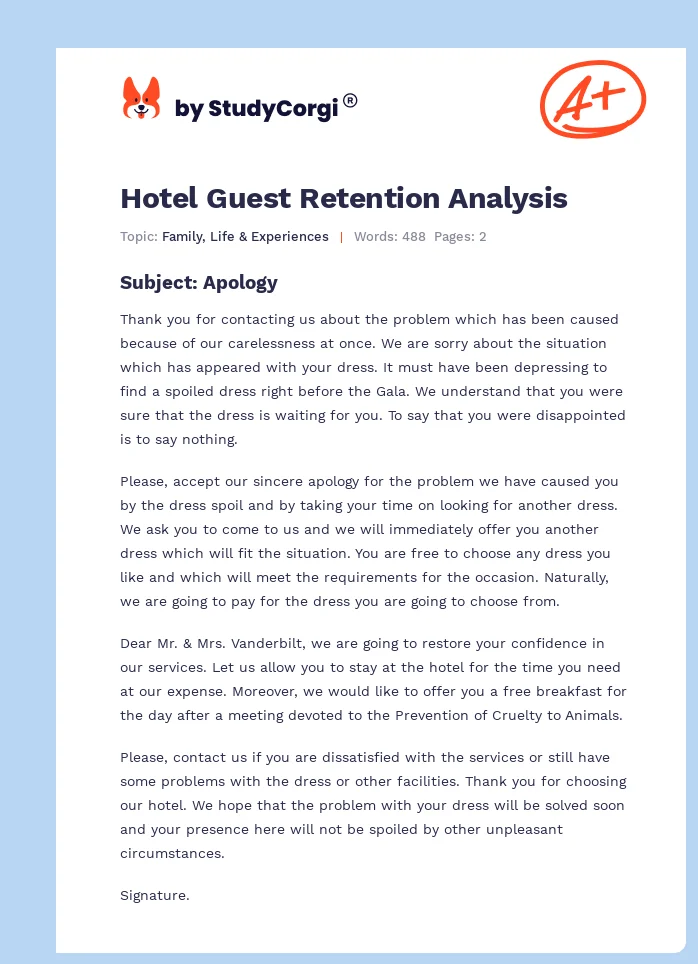 Hotel Guest Retention Analysis. Page 1
