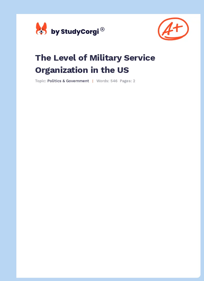 The Level of Military Service Organization in the US. Page 1