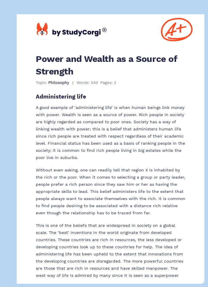 Power and Wealth as a Source of Strength. Page 1