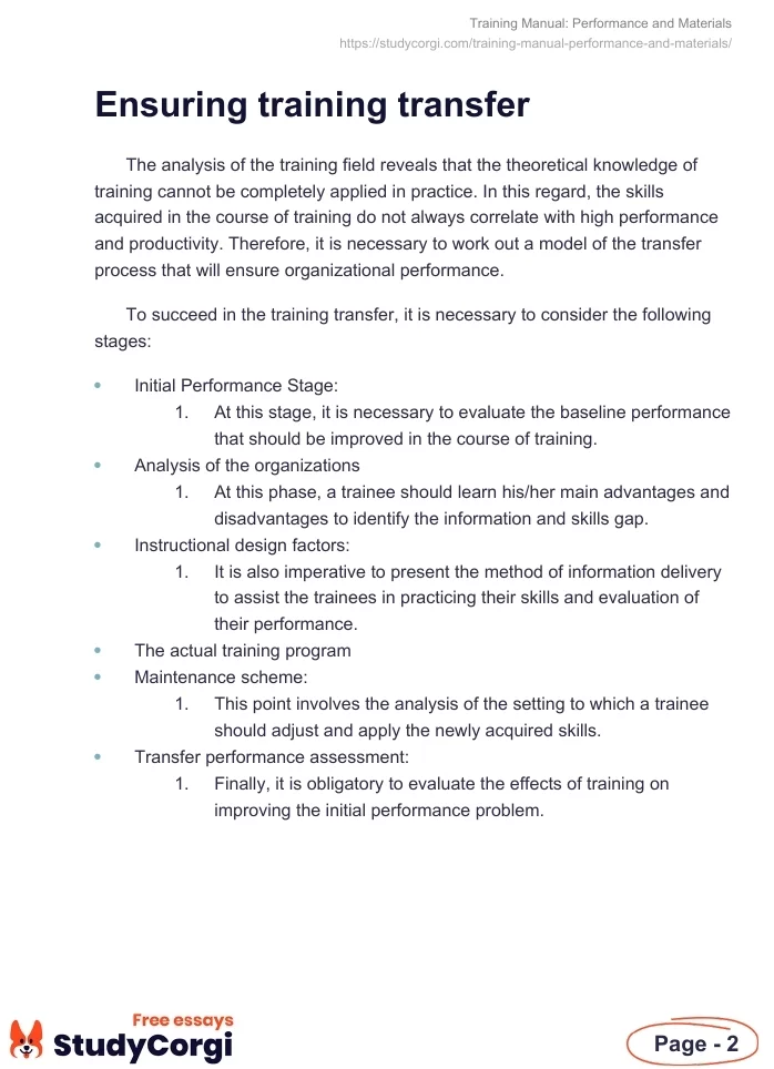 Training Manual: Performance and Materials. Page 2