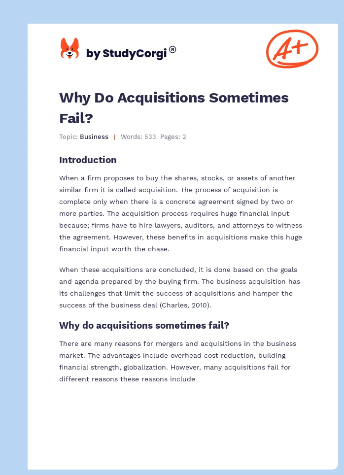 Why Do Acquisitions Sometimes Fail?. Page 1