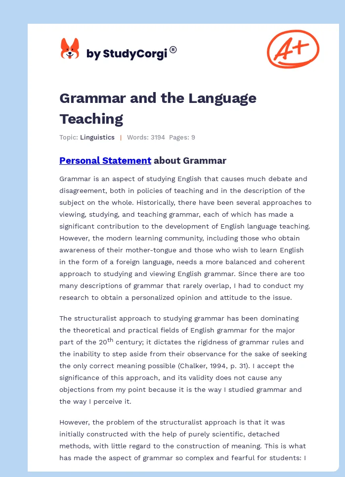 Grammar and the Language Teaching. Page 1