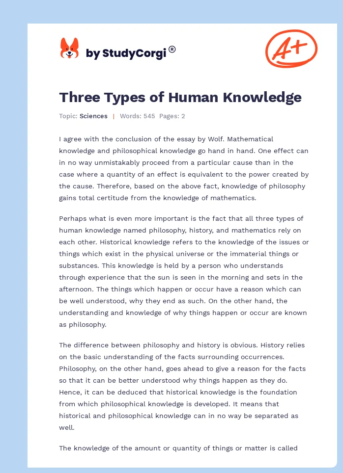 Three Types of Human Knowledge. Page 1