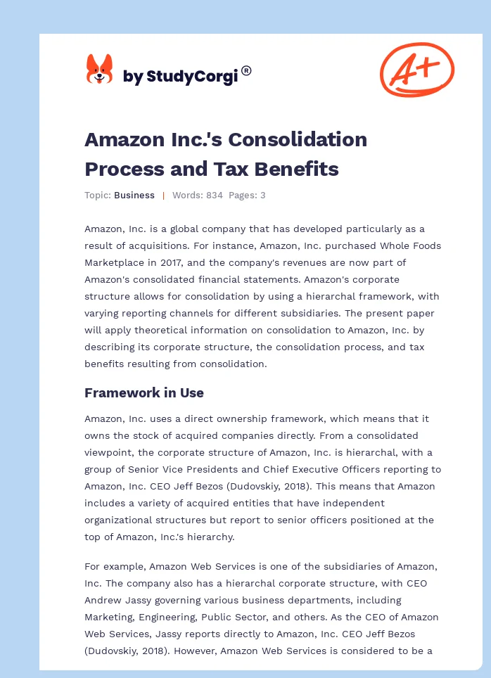 Amazon Inc.'s Consolidation Process and Tax Benefits. Page 1