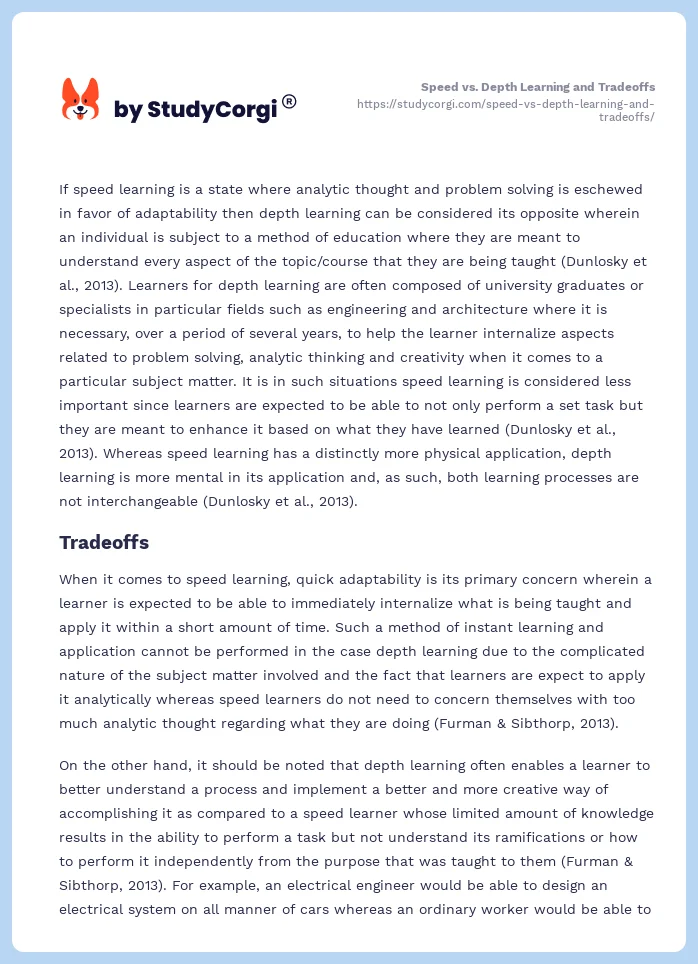 Speed vs. Depth Learning and Tradeoffs. Page 2
