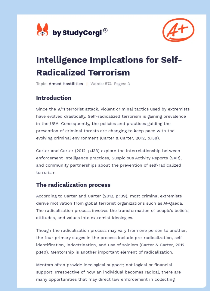Intelligence Implications for Self-Radicalized Terrorism. Page 1