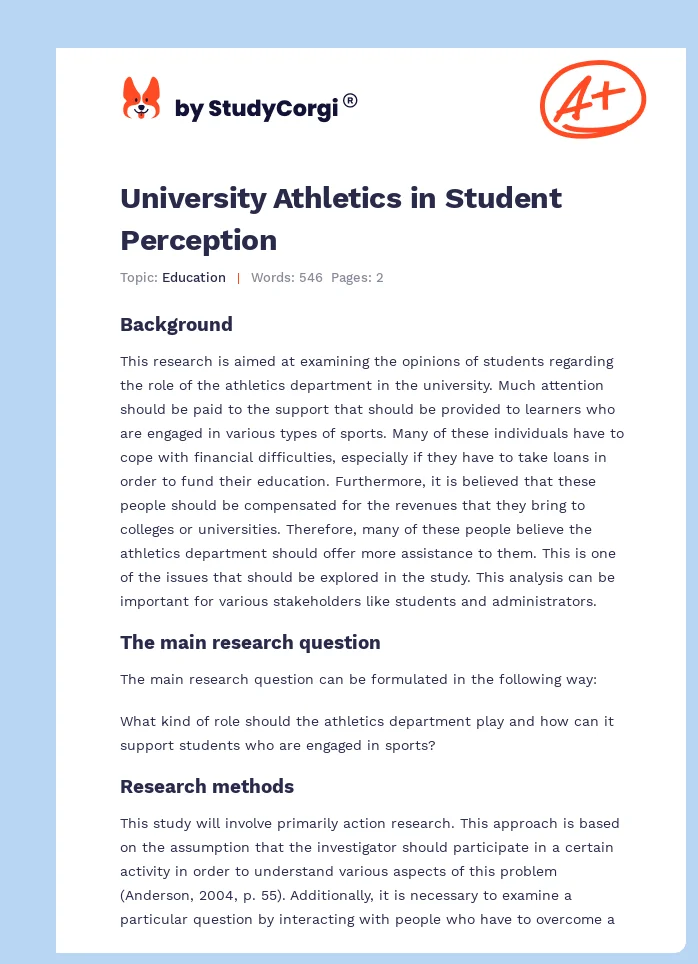 University Athletics in Student Perception. Page 1