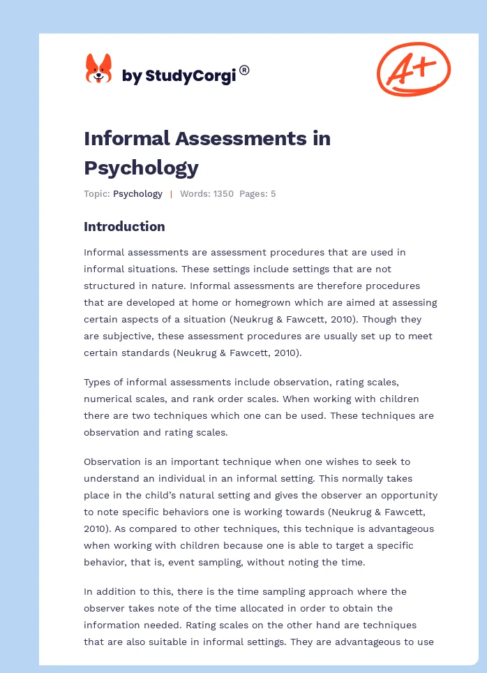 Informal Assessments in Psychology. Page 1