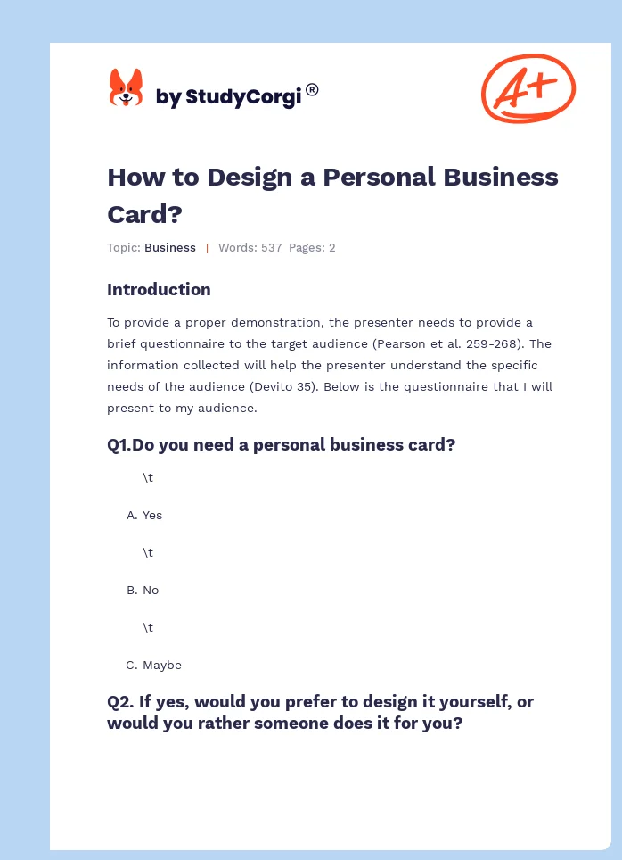 How to Design a Personal Business Card?. Page 1
