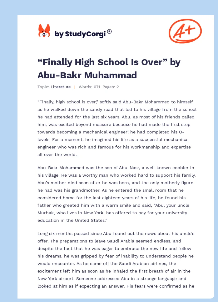 “Finally High School Is Over” by Abu-Bakr Muhammad. Page 1