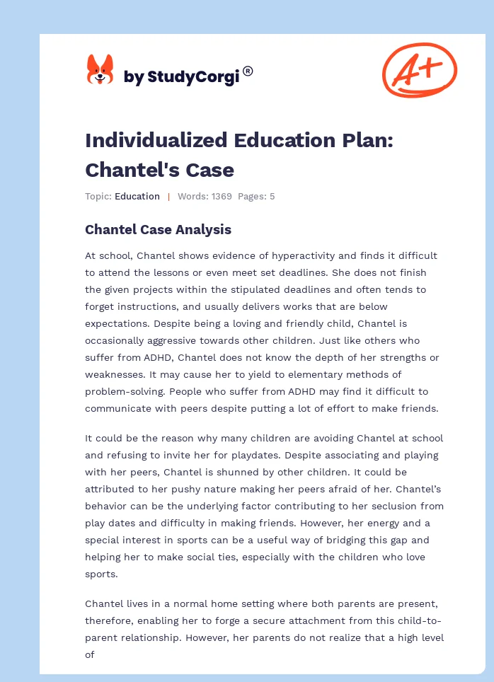 Individualized Education Plan: Chantel's Case. Page 1