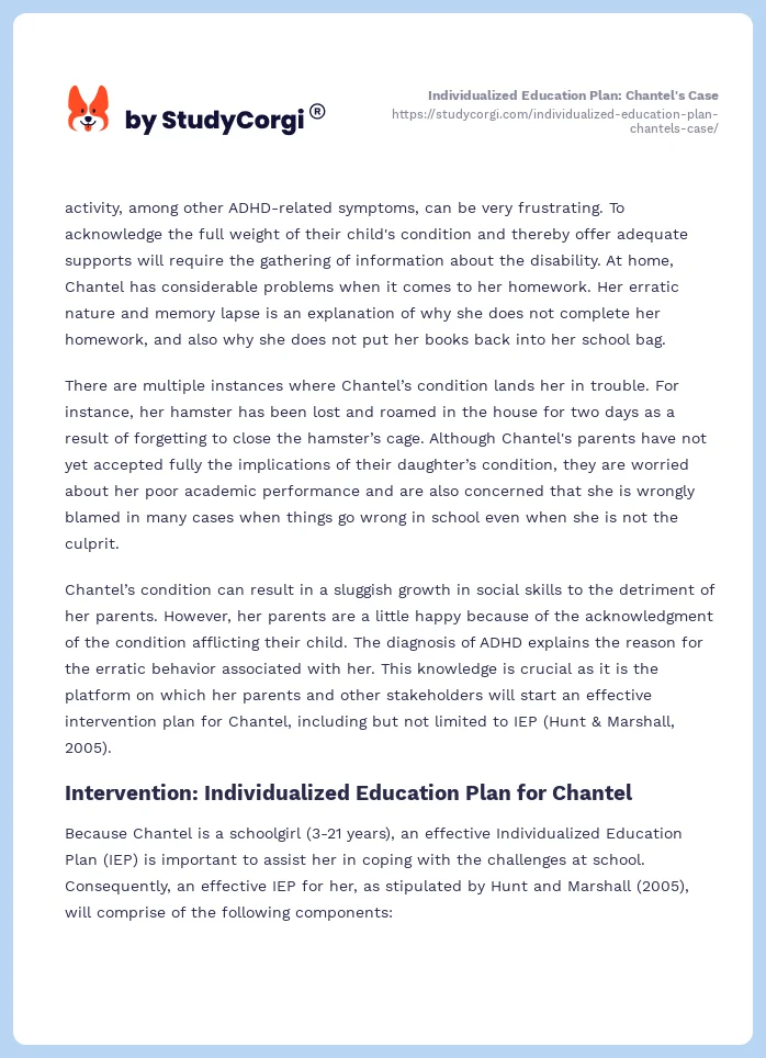 Individualized Education Plan: Chantel's Case. Page 2