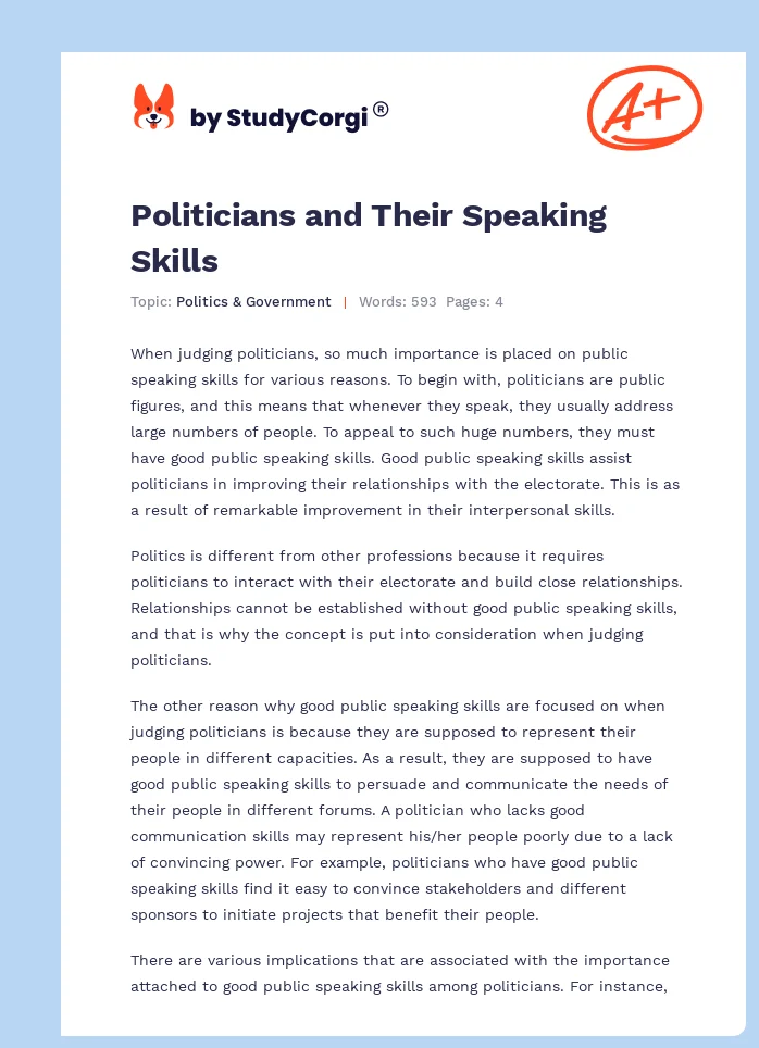 Politicians and Their Speaking Skills. Page 1