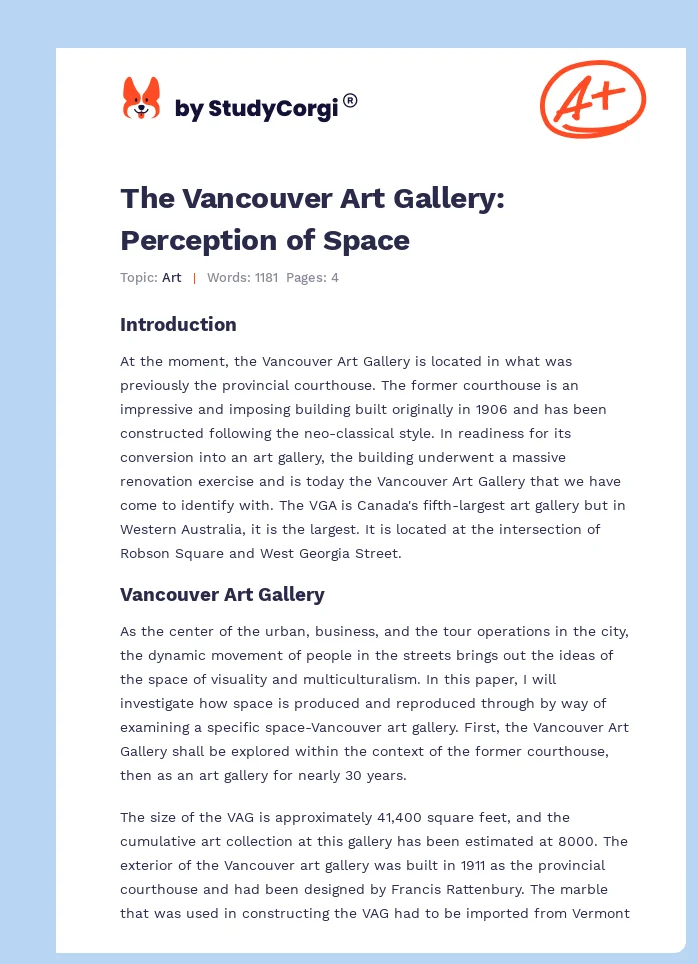 The Vancouver Art Gallery: Perception of Space. Page 1
