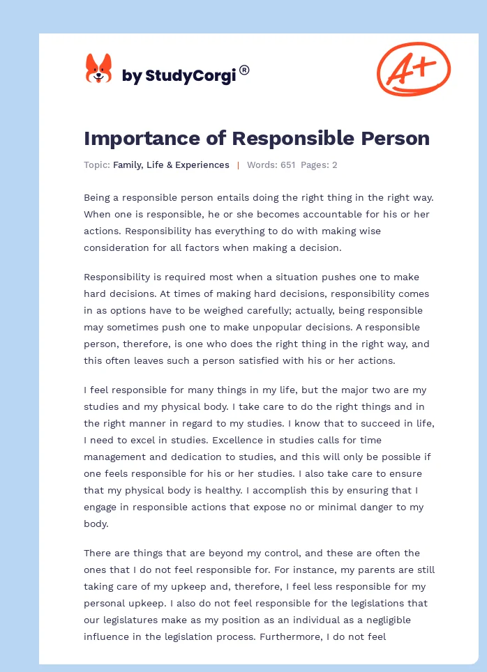 essay about responsible person