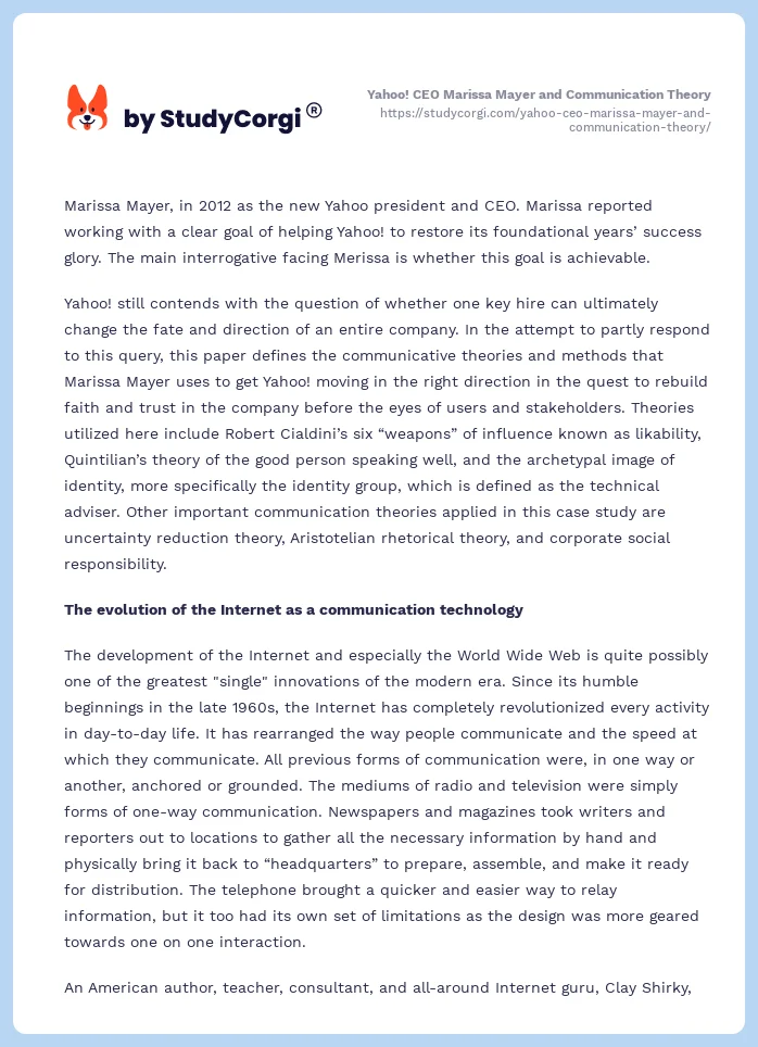 Yahoo! CEO Marissa Mayer and Communication Theory. Page 2