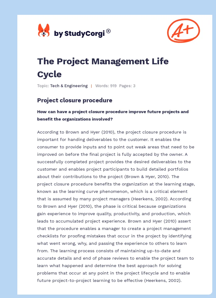 The Project Management Life Cycle. Page 1