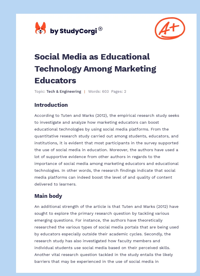 Social Media as Educational Technology Among Marketing Educators. Page 1