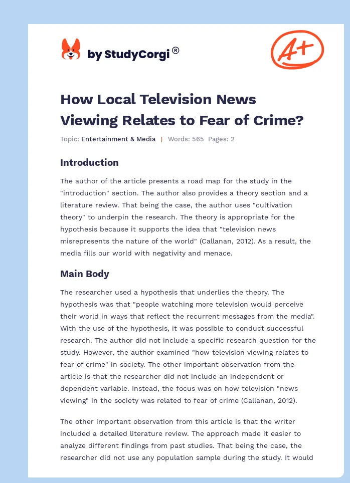 How Local Television News Viewing Relates to Fear of Crime?. Page 1
