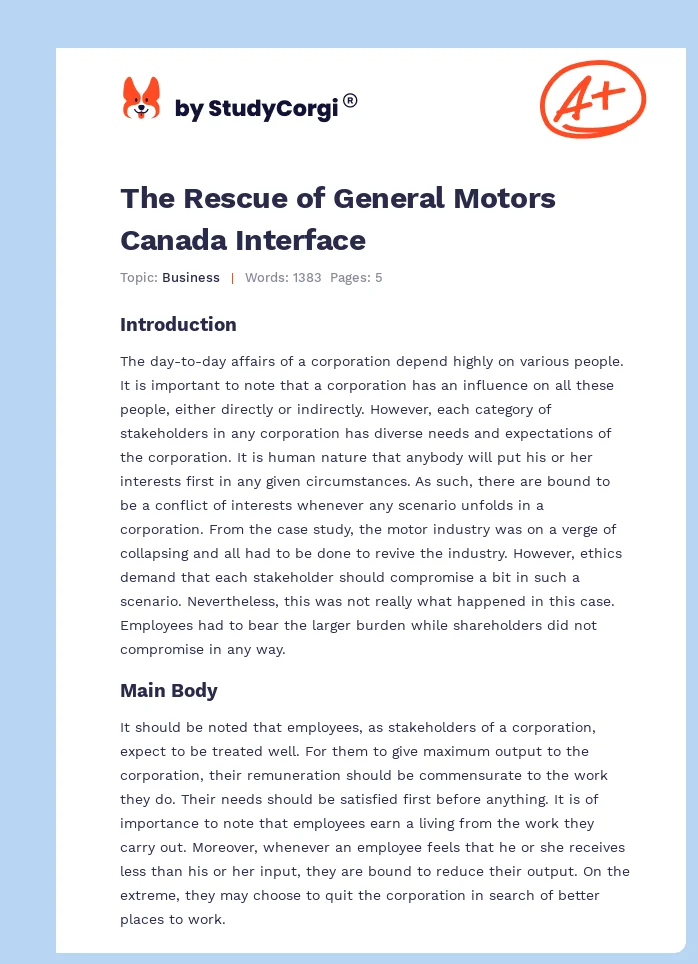 The Rescue of General Motors Canada Interface. Page 1