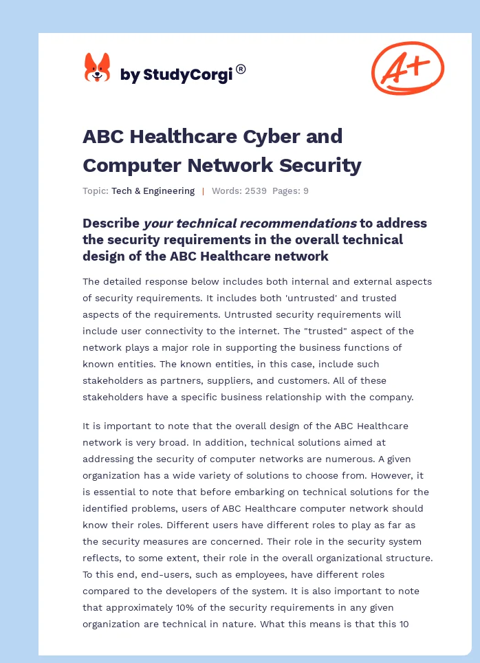 ABC Healthcare Cyber and Computer Network Security. Page 1