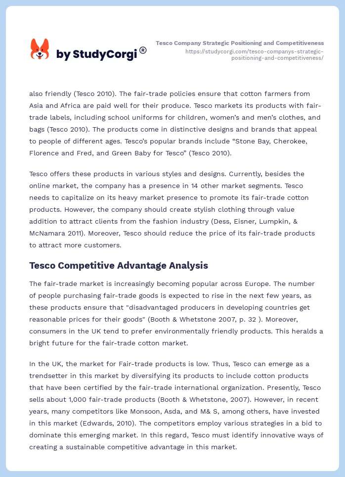 Tesco Company Strategic Positioning and Competitiveness. Page 2