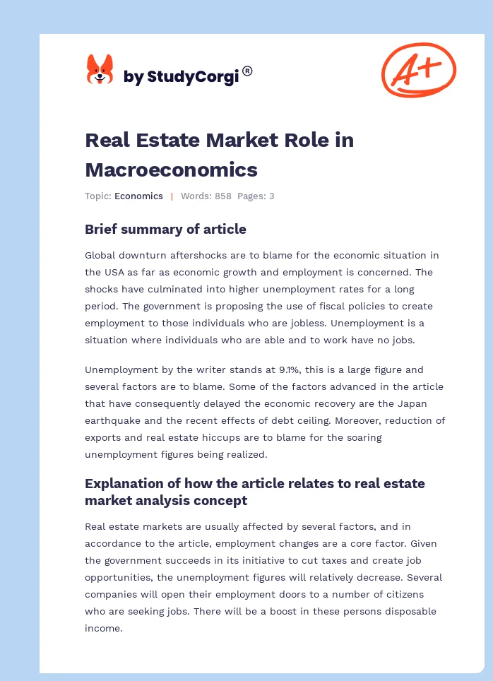 Real Estate Market Role in Macroeconomics. Page 1