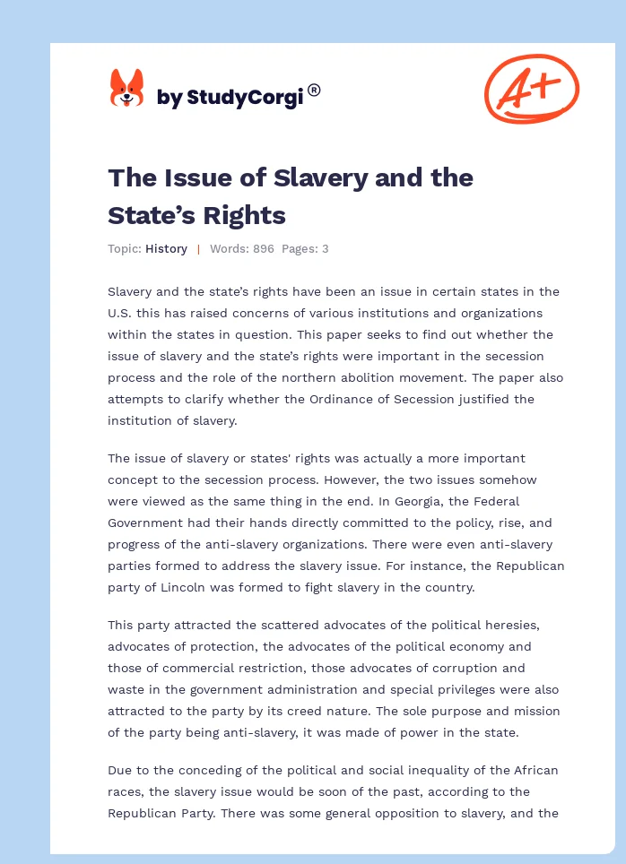 The Issue of Slavery and the State’s Rights. Page 1