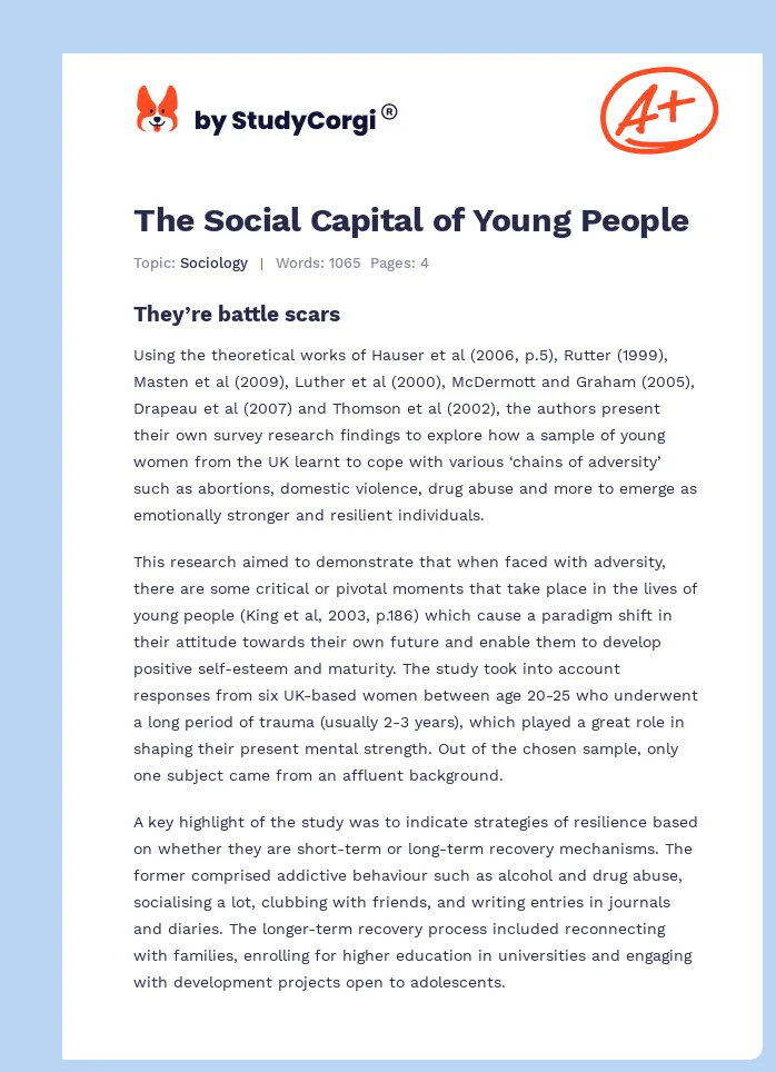 The Social Capital of Young People. Page 1