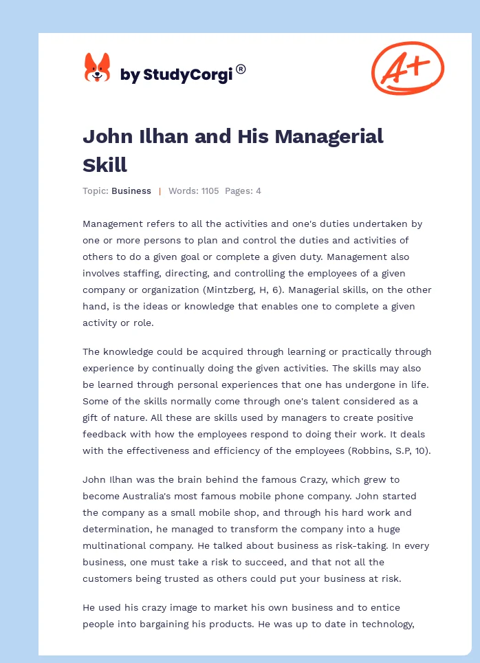 John Ilhan and His Managerial Skill. Page 1
