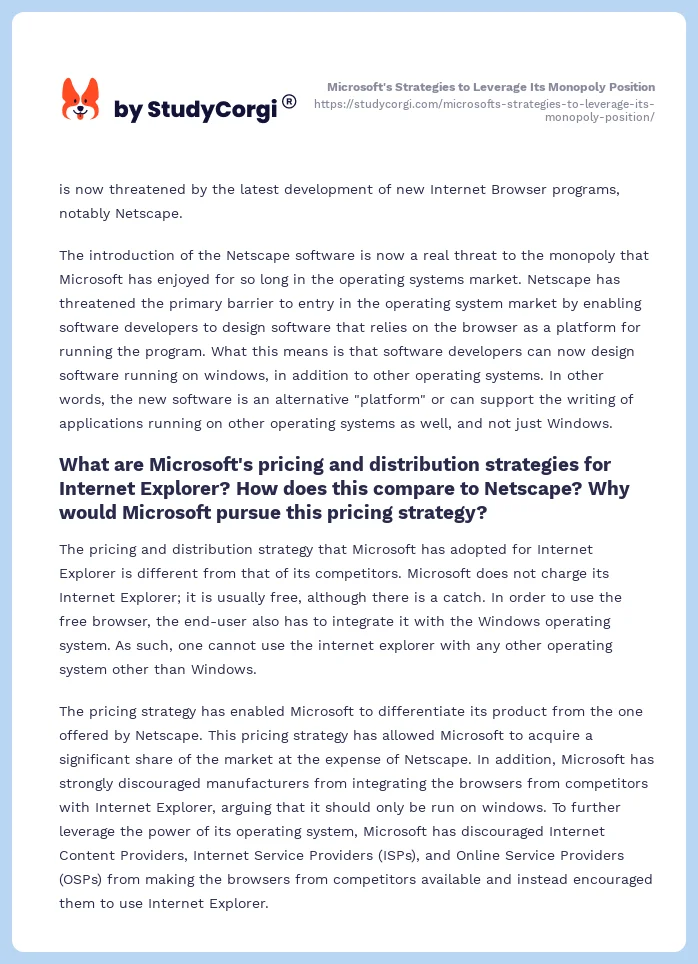 Microsoft's Strategies to Leverage Its Monopoly Position. Page 2