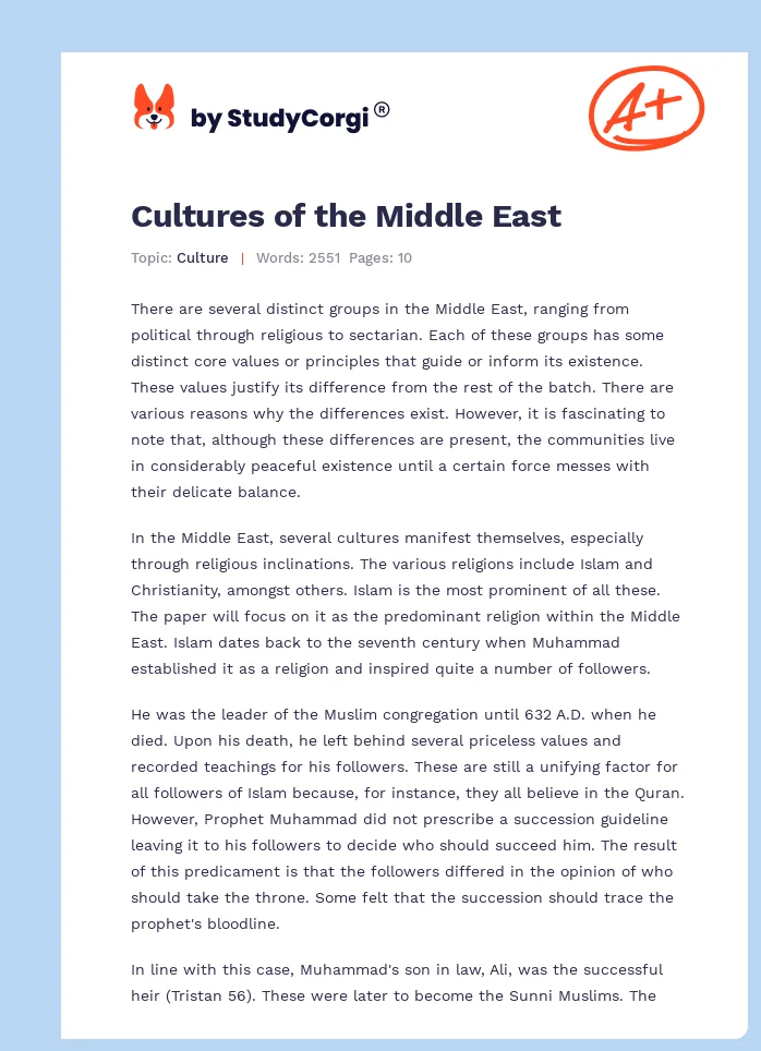 Cultures of the Middle East. Page 1