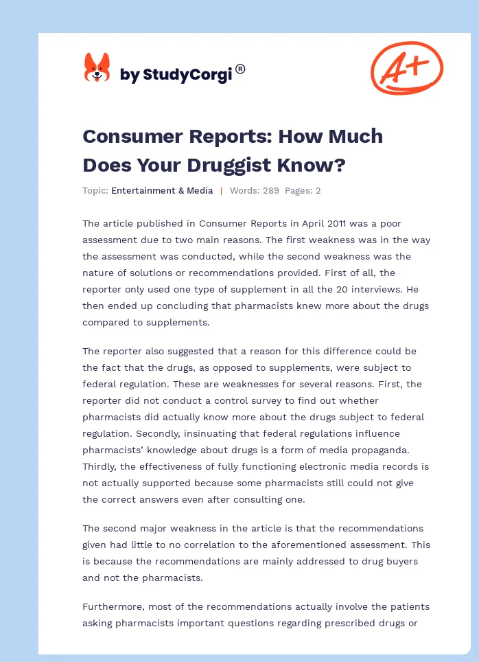 Consumer Reports: How Much Does Your Druggist Know?. Page 1