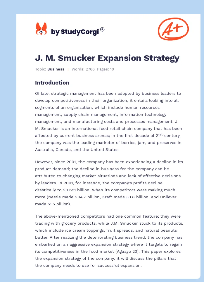 J. M. Smucker Expansion Strategy. Page 1