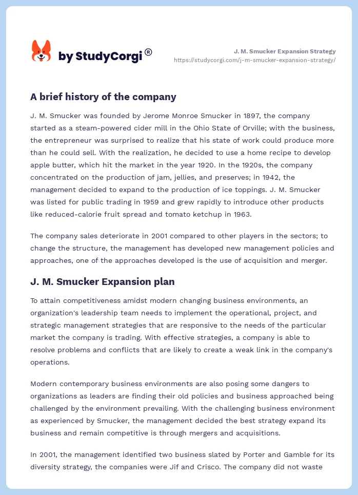 J. M. Smucker Expansion Strategy. Page 2