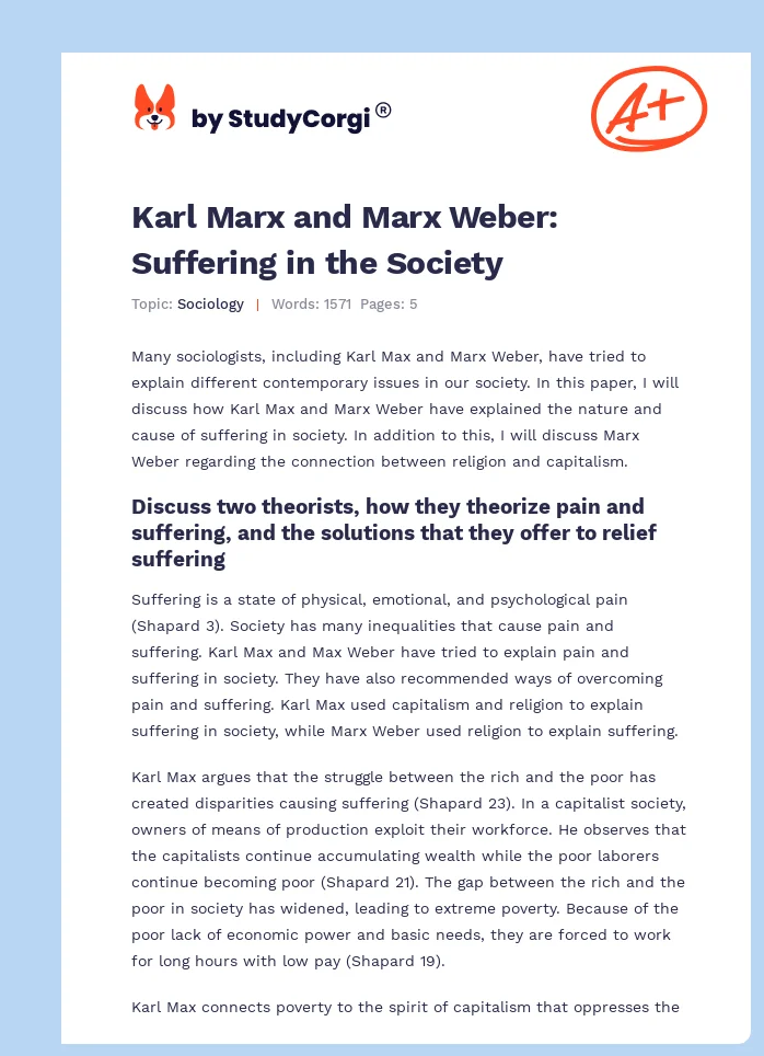 Karl Marx and Marx Weber: Suffering in the Society. Page 1