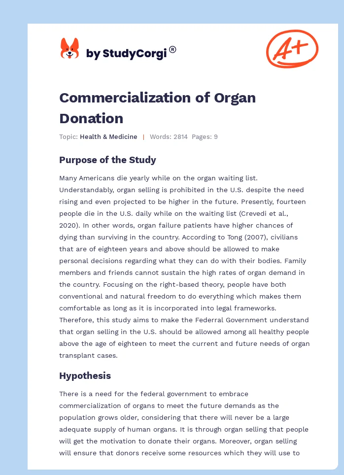 Commercialization of Organ Donation. Page 1