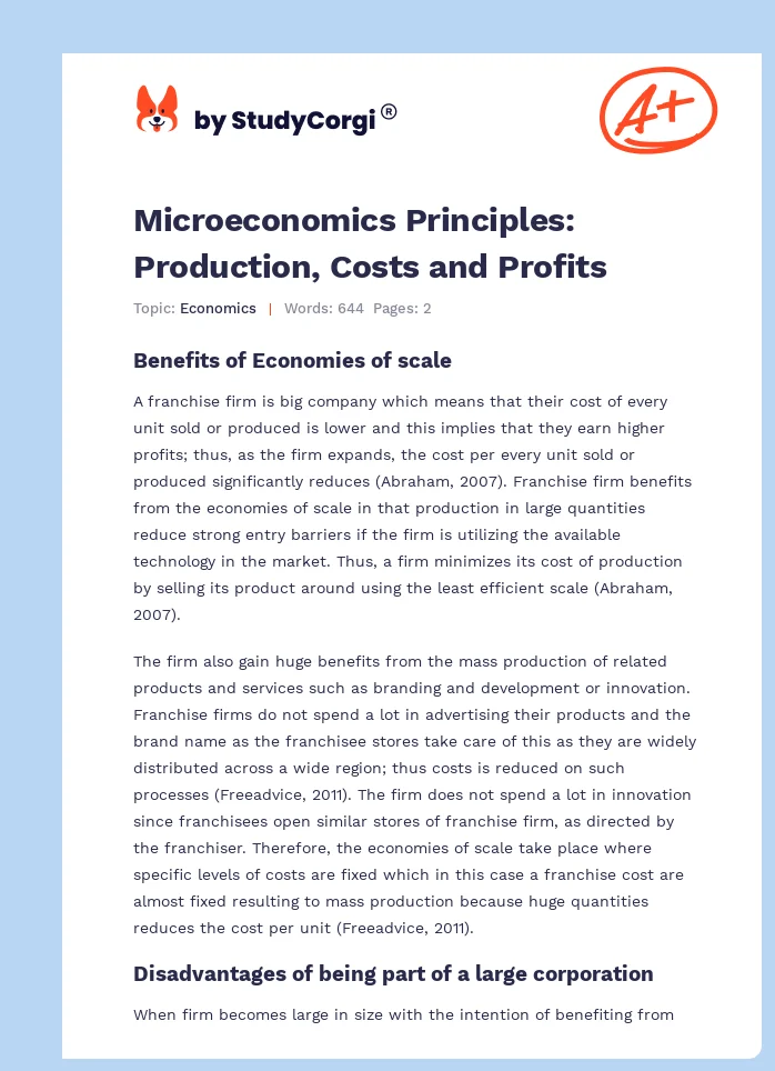Microeconomics Principles: Production, Costs and Profits. Page 1