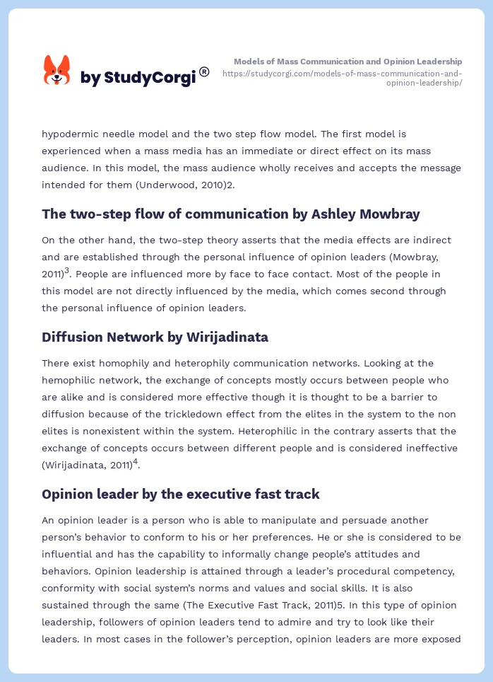 Models of Mass Communication and Opinion Leadership. Page 2
