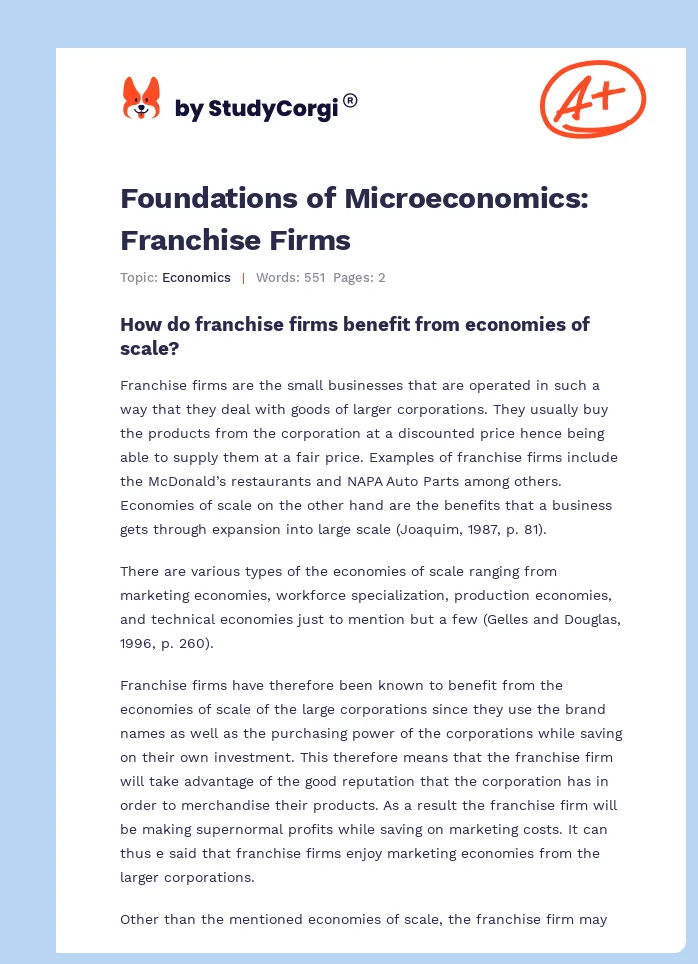 Foundations of Microeconomics: Franchise Firms. Page 1