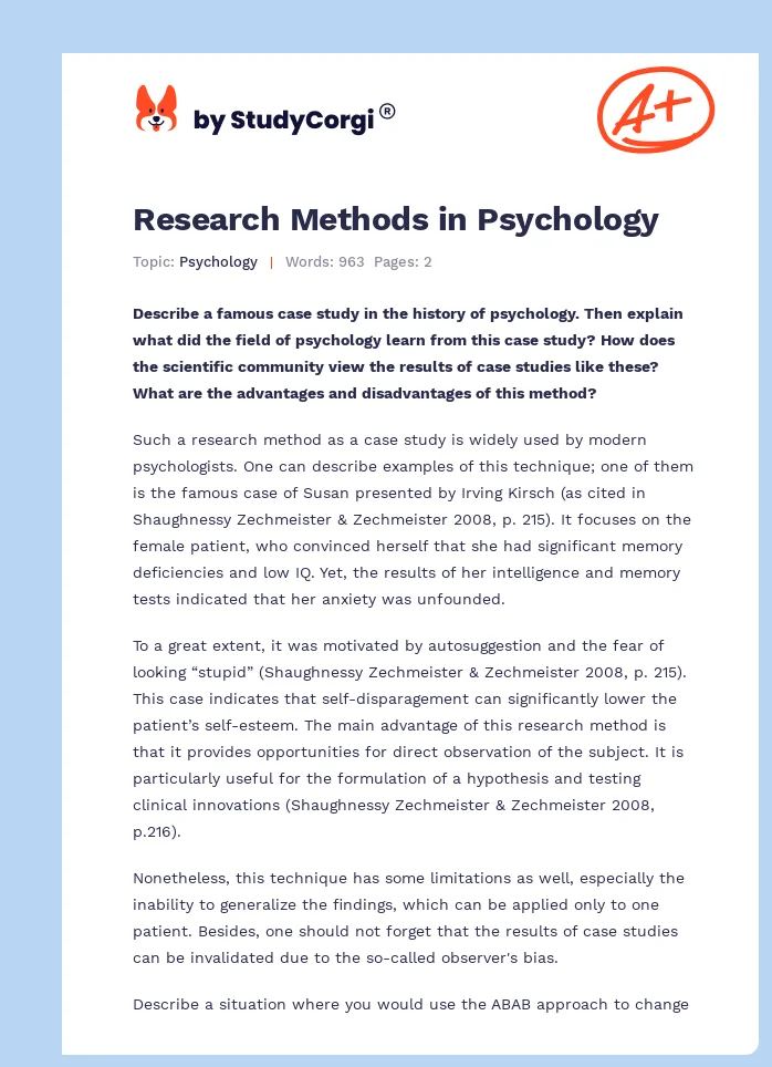 research methods in psychology essay