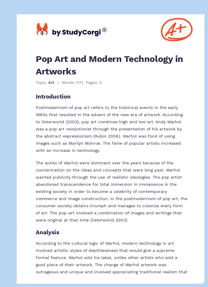 Pop Art and Modern Technology in Artworks. Page 1