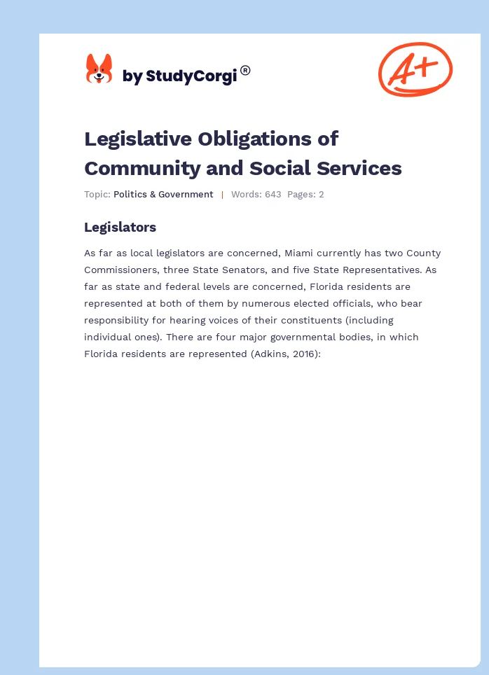 Legislative Obligations of Community and Social Services. Page 1