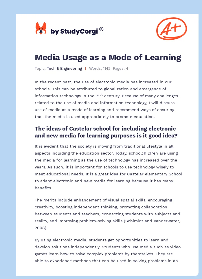 Media Usage as a Mode of Learning. Page 1